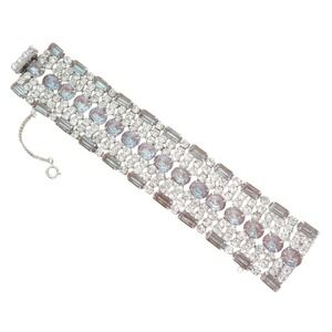 Rare Vintage HIGH END‎ Wide SAPHIRET Sapphirine Glass Rhinestone Bracelet